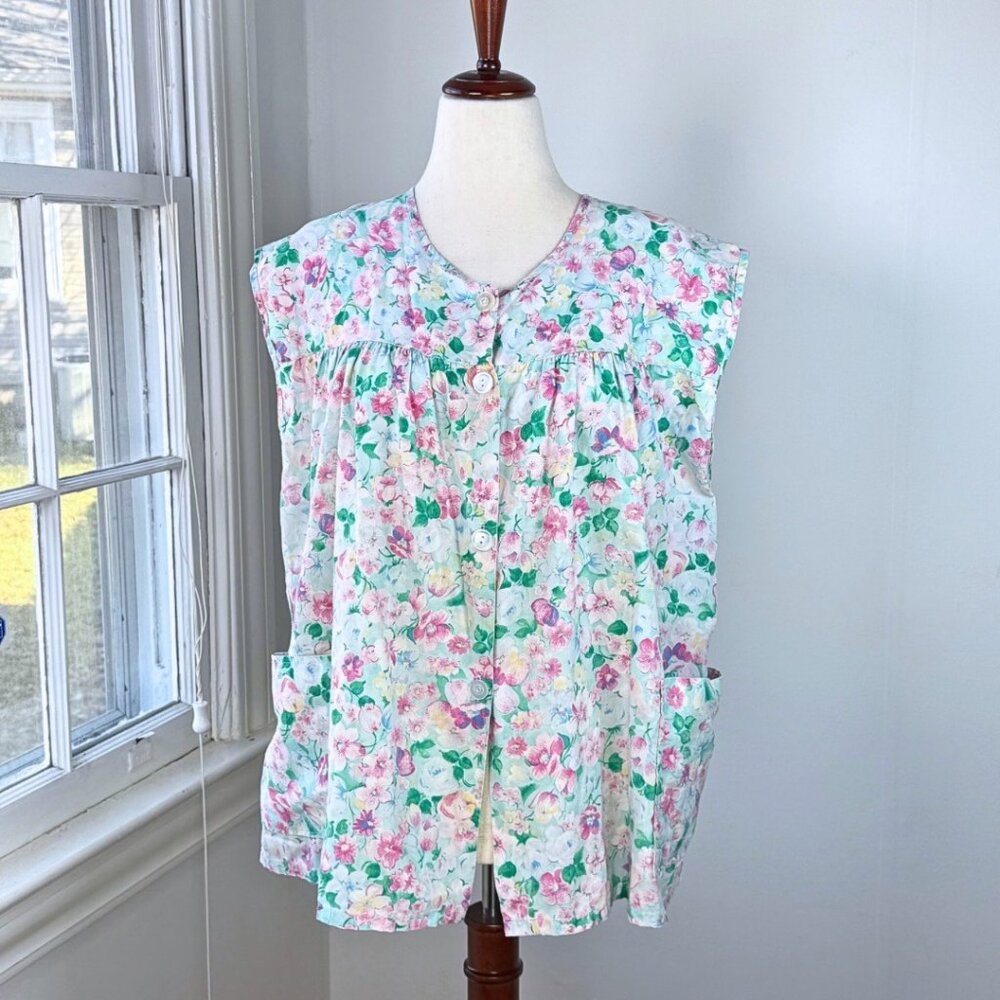 Vintage 90s Floral Babydoll Shirt Dress Improved Living 2XL Grandma Cottage